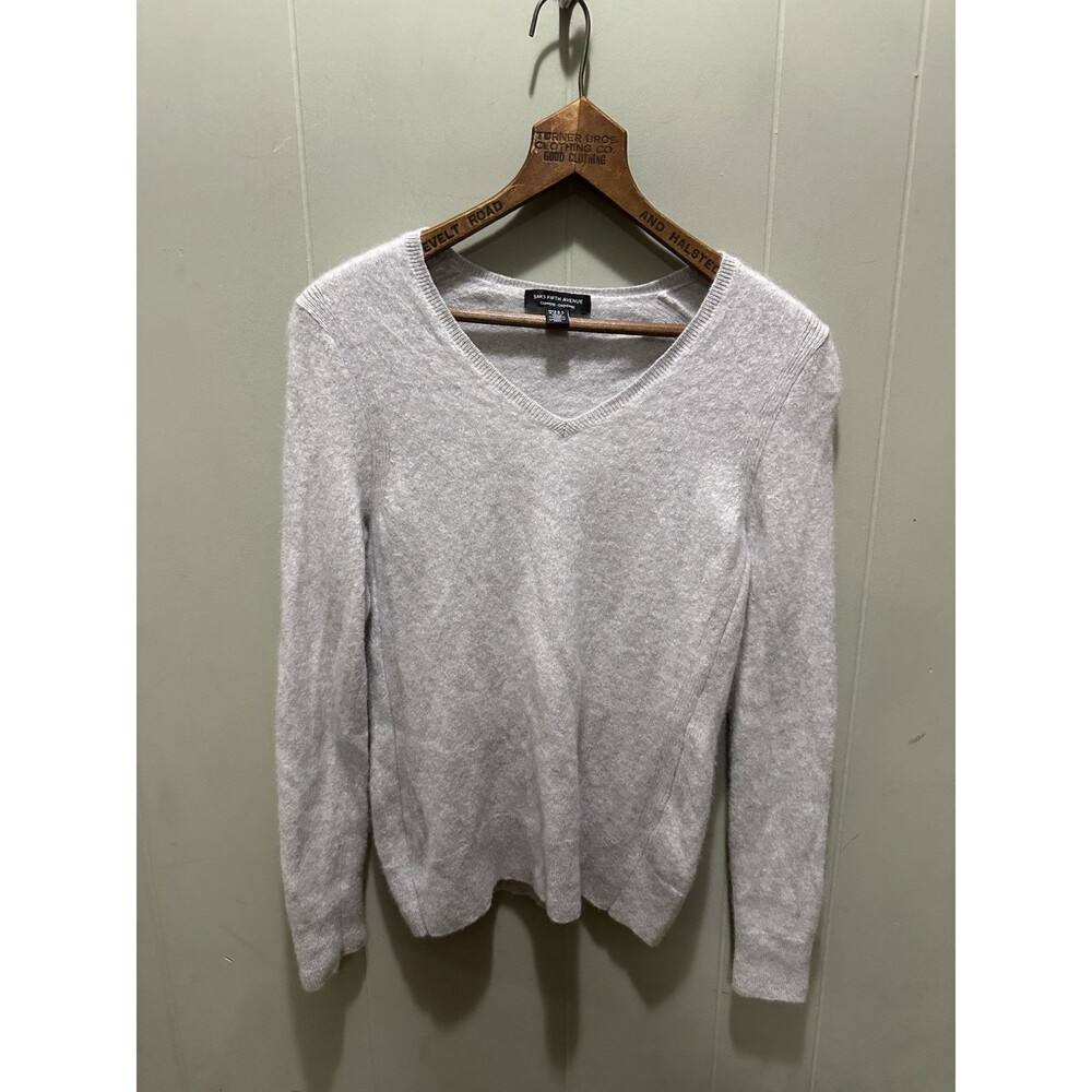 Saks Fifth Avenue Womens Cashmere Long Sleeve Sweater Light Grey Wolfe Size M